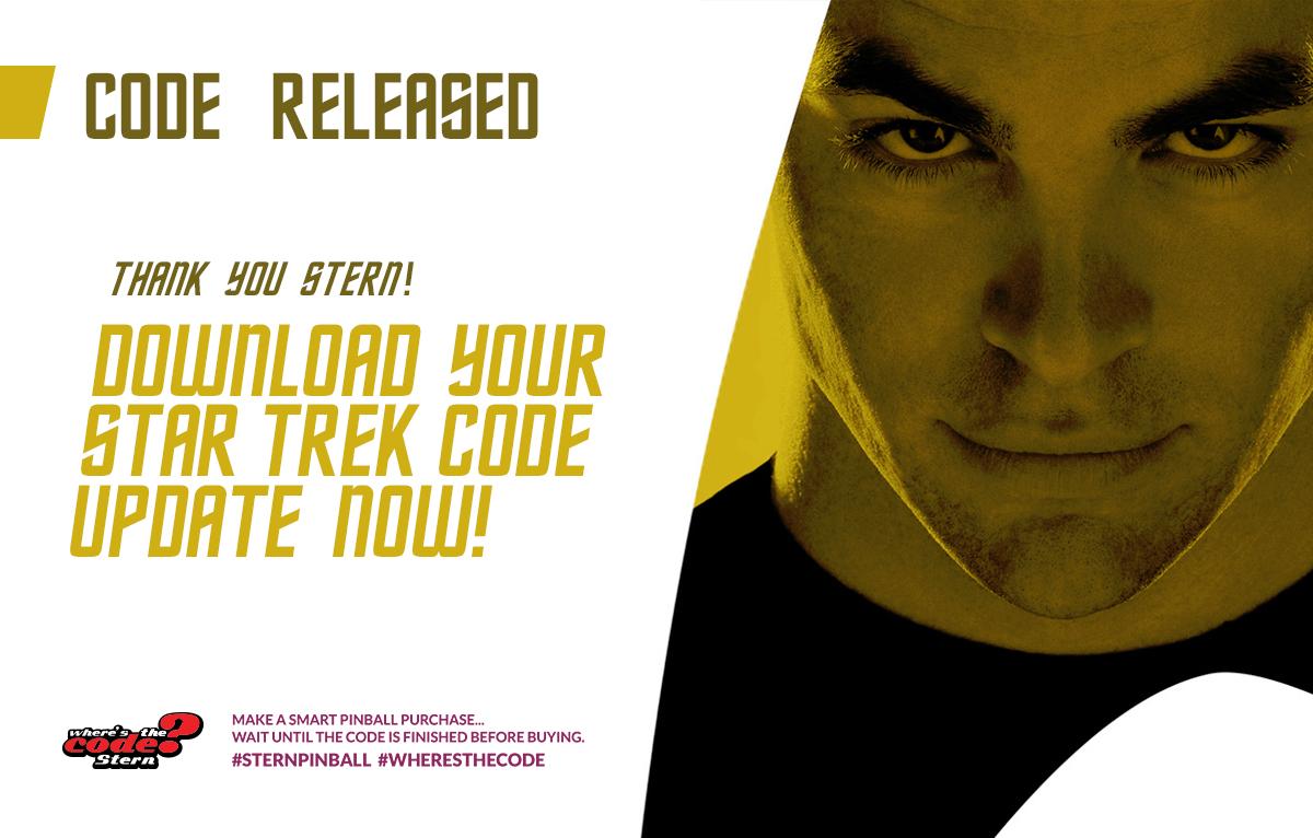 whereisthecode's tweet image. Star Trek Code is now out! #codeishere
sternpinball.com/game-code