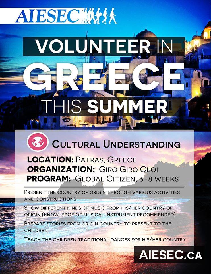 AIESECMemorial's tweet photo. Spice up your summer by becoming a Canadian Ambassador in Greece for 6-8 weeks!
 Begin your adventure today aiesec.ca http://t.co/tdOEqRPSYB