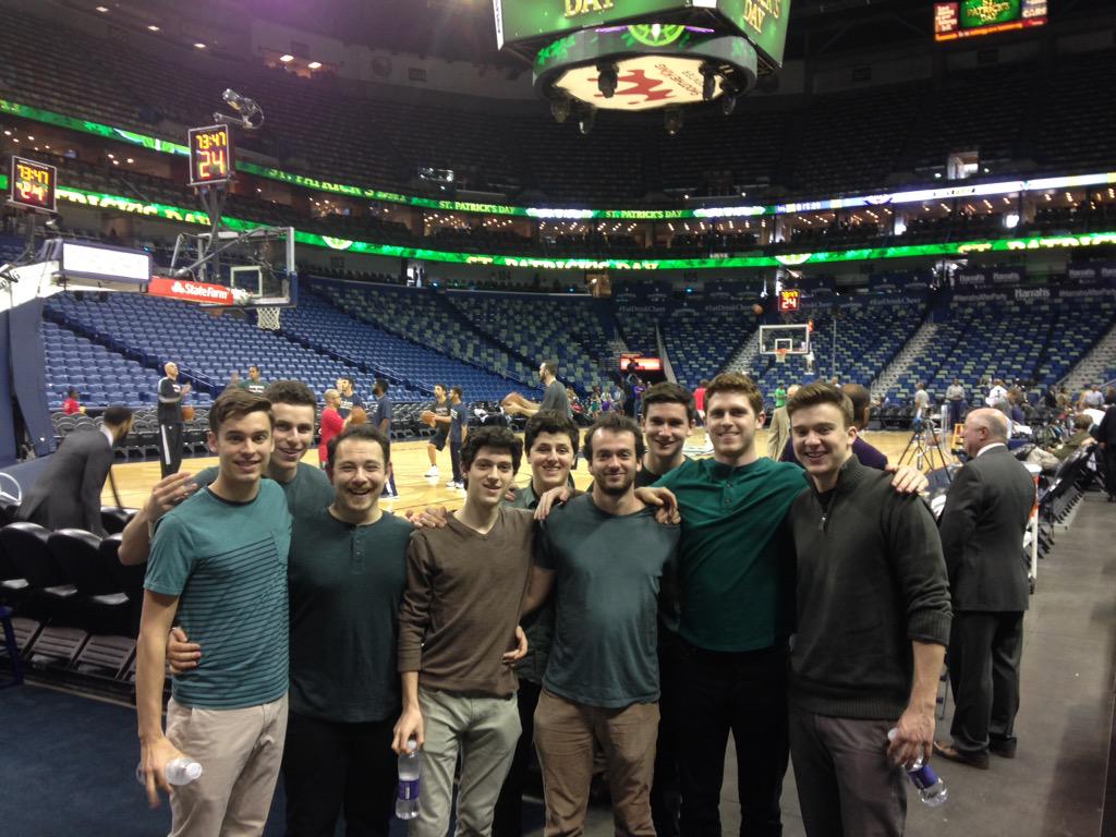 TuftsBubs's tweet photo. The Bubs are singing the National Anthem at tonight's @PelicansNBA Saint Patrick's Day game! #sopumped #hellonola http://t.co/sHg2FNCSvM