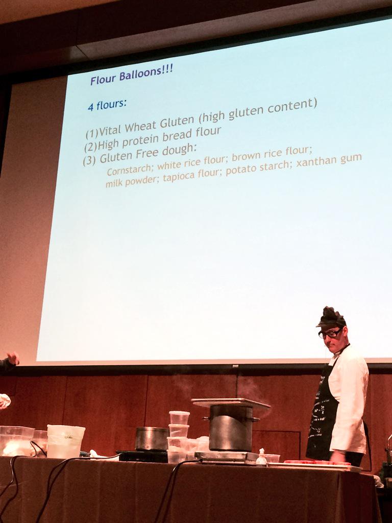 JWUCulinaryNow's tweet photo. Mark + Michael are demonstrating elasticity via 4 doughs made with different flours, including @CupforCup! #MathCook http://t.co/4VPKNWQnTx