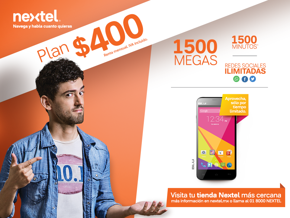 ccEl_Rosario's tweet photo. Con el Plan $400 de @NextelMX​; 1500 megas, 1500 minutos y redes sociales ilimitadas. http://t.co/FbCU9PA0eC