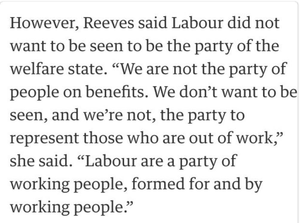 Itsbenjweb's tweet photo. If you're unemployed or poor don't bother voting Labour as according to @RachelReevesMP Labour doesn't represent you. http://t.co/4L7DicQvk4