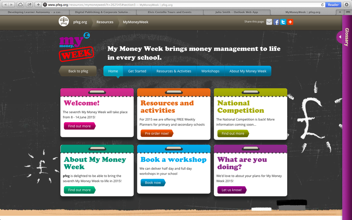 My Money Week 8th -15th June 2015
<a href="/pfeg_org/">Young Money</a> 
What are you doing? 
Free high quality resources for Primary/secondary