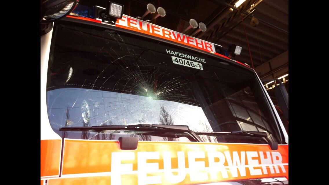 We got attacked at Danziger Platz. This is the damaged fire engine. #Blockupy #18m #m18 #18nulldrei