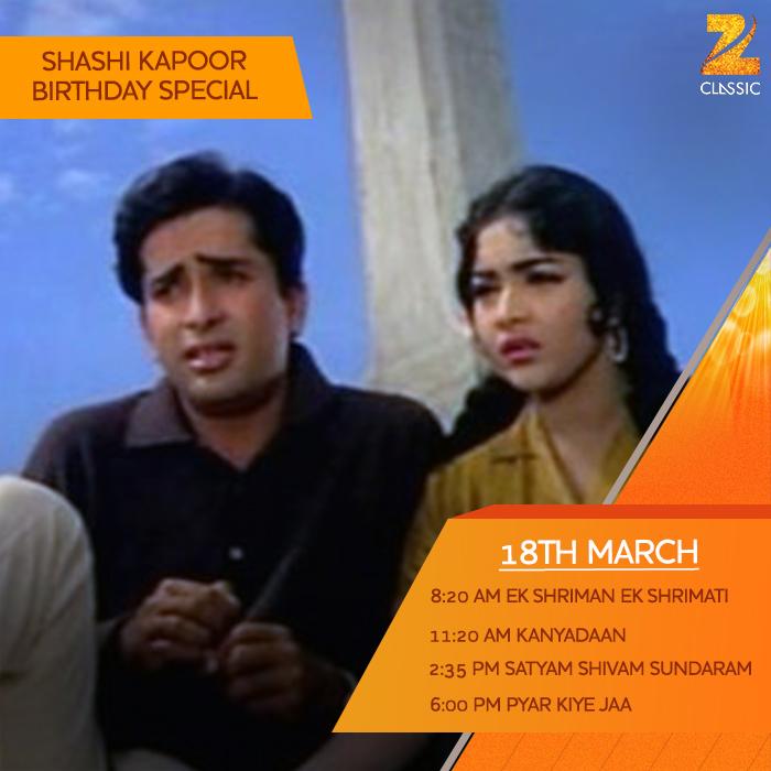 We wish Shashi Kapoor a very Happy Birthday. Watch \Shashi Kapoor Birthday Special\ classics today on Zee Classic. 