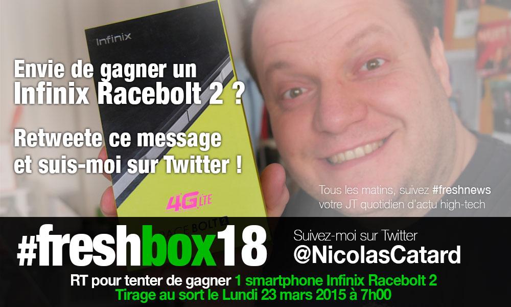 NicolasCatard's tweet image. Regardez #freshnews bit.ly/19yDwzv et tentez de gagner le #RaceBolt2 Follow @InfinixFrance + RT #freshbox18