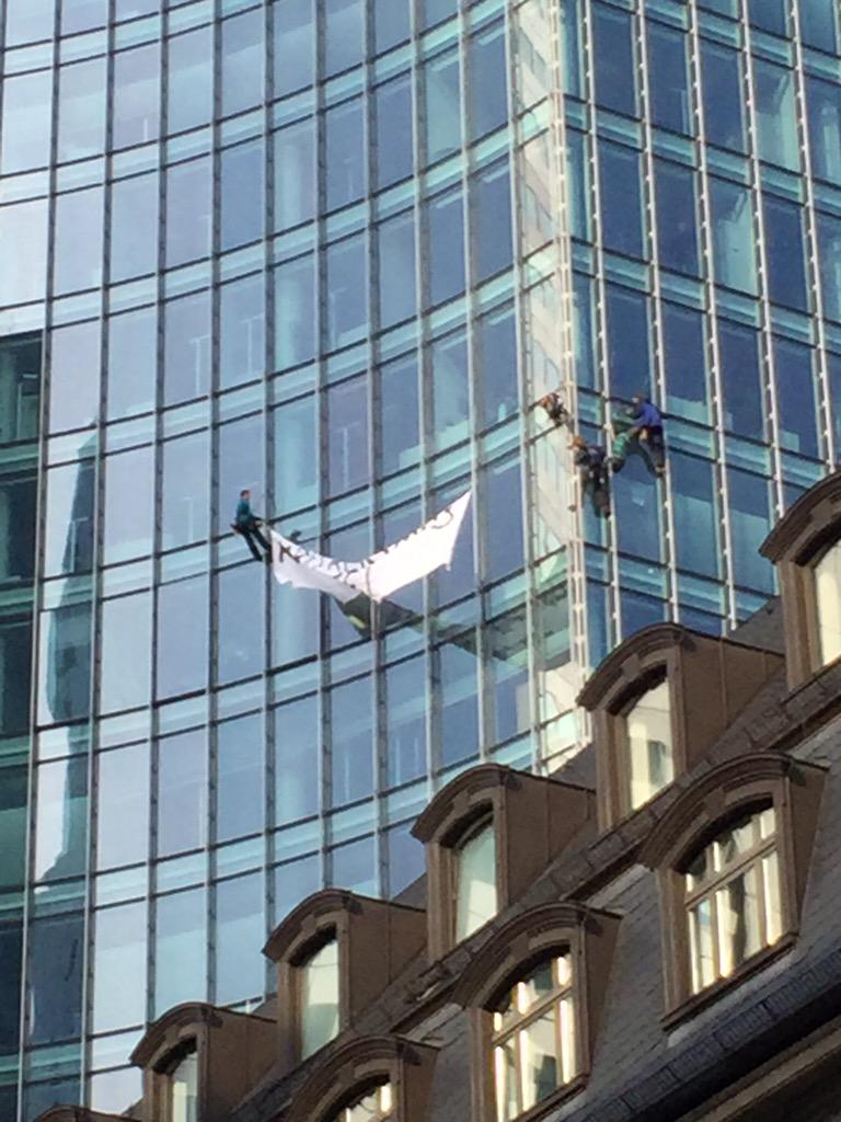 OccupyWallStNYC's tweet image. Another view of #18M #Blockupy #BannerDrop courtesy of brothers and sisters in Barcelona, Spain @15MBcn_int