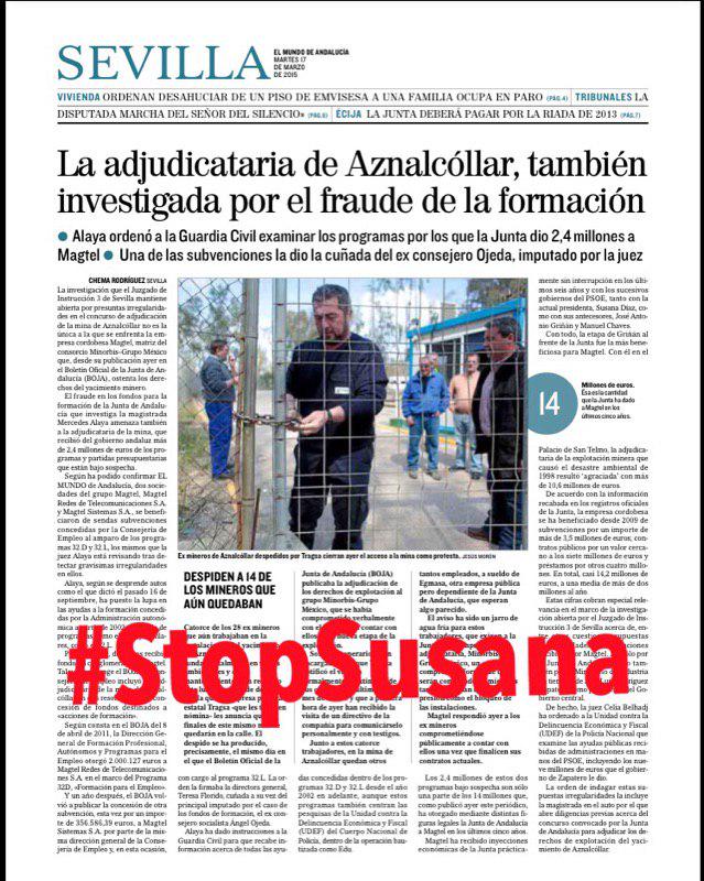 Salva_Escudero's tweet photo. #estoNoPara #aznarcollar también investigados por los fraudes millonarios de los #ERES #StopSusana #32esSuficiente http://t.co/MbwGSeThPX