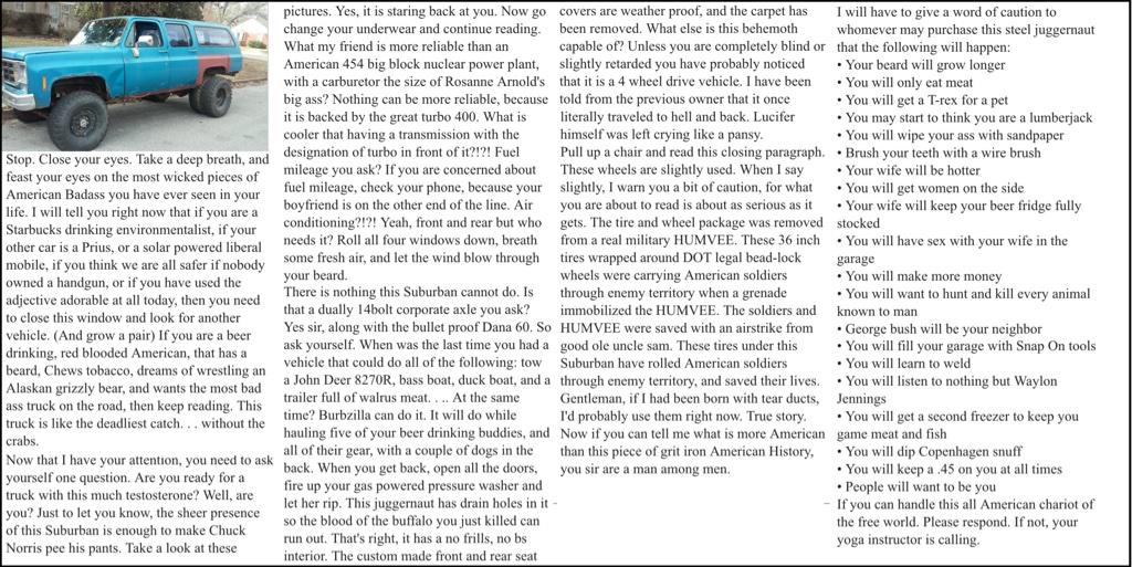 The most badass Craigslist ad ever.
(Worth the read)
Merica.