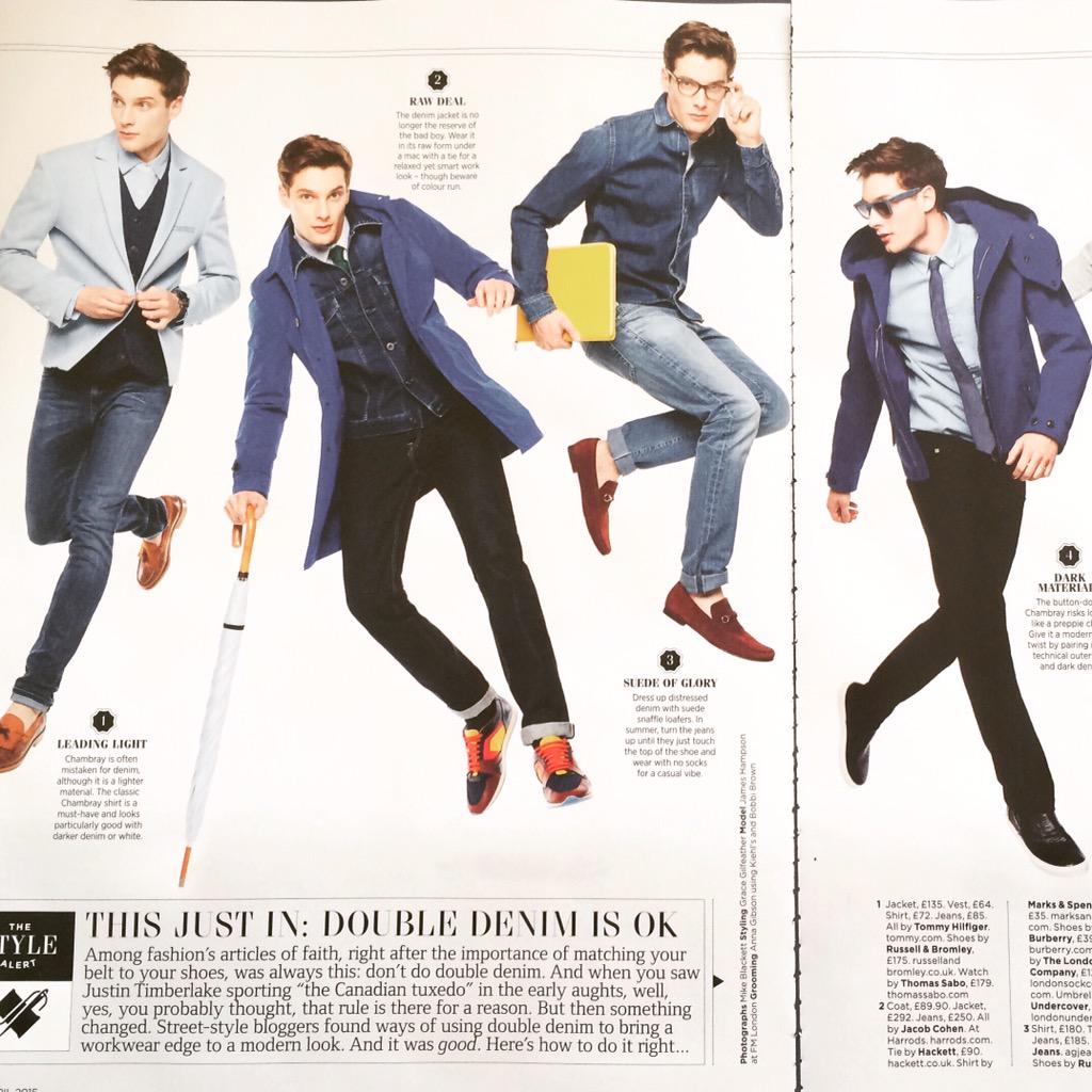 #makeup &amp; #hair by me in April #GQ magazine #mensfashion #doubledenim #spring
