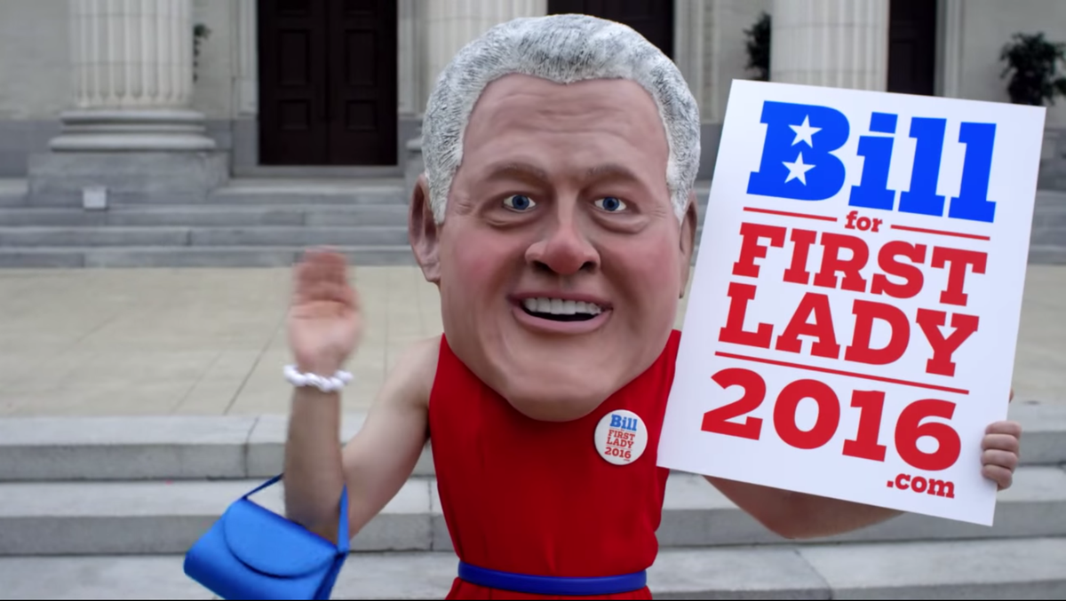 washingtonpost's tweet image. A new "Bill for First Lady" ad is here to creep you out wapo.st/1AFell6