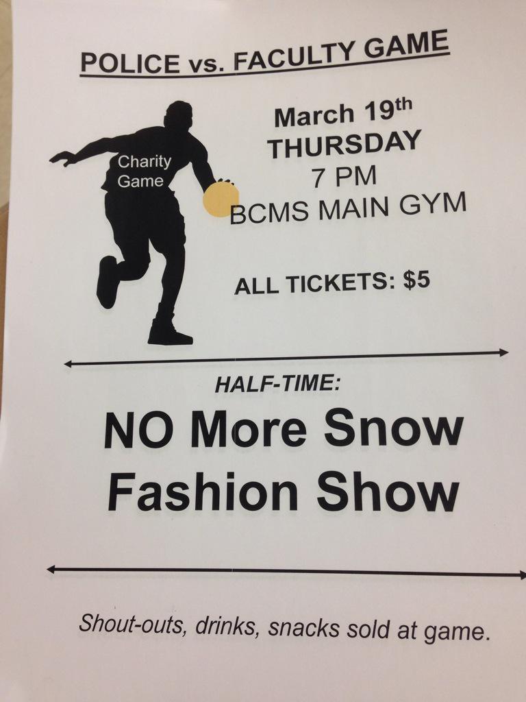 Branchburg Teachers vs Police @ Annual Charity Basketball Game March 19 at BCMS 7pm. #meghanrosebradleyfoundation