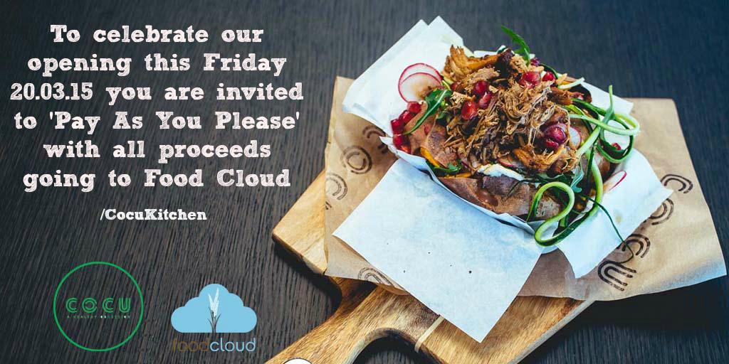 CocuKitchen's tweet photo. Open on Friday! To celebrate we want to invite you to 'Pay As You Please' with all proceeds going to @Foodcloudire http://t.co/DoJRw07KdN