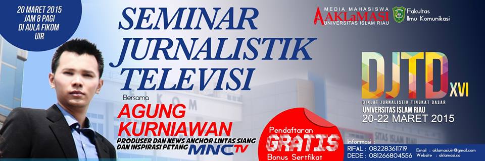 Jangan lupa ya guys Seminar Jurnalistik TV-nya di Aula Fikom UIR. Ajak teman-temanmu. gratis dan dapat sertifikat loh