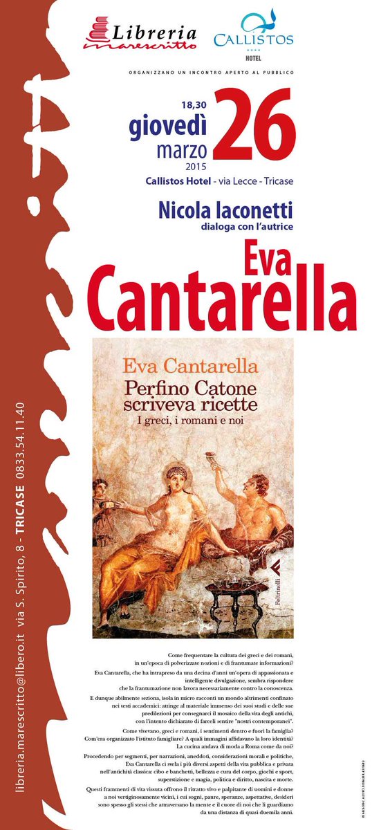 callistoshotel's tweet photo. 26 Marzo 2015 @callistoshotel #EVA #CANTARELLA,presenta il suo #libro Perfino #Catone scriveva #ricette http://t.co/I5NYwptClm