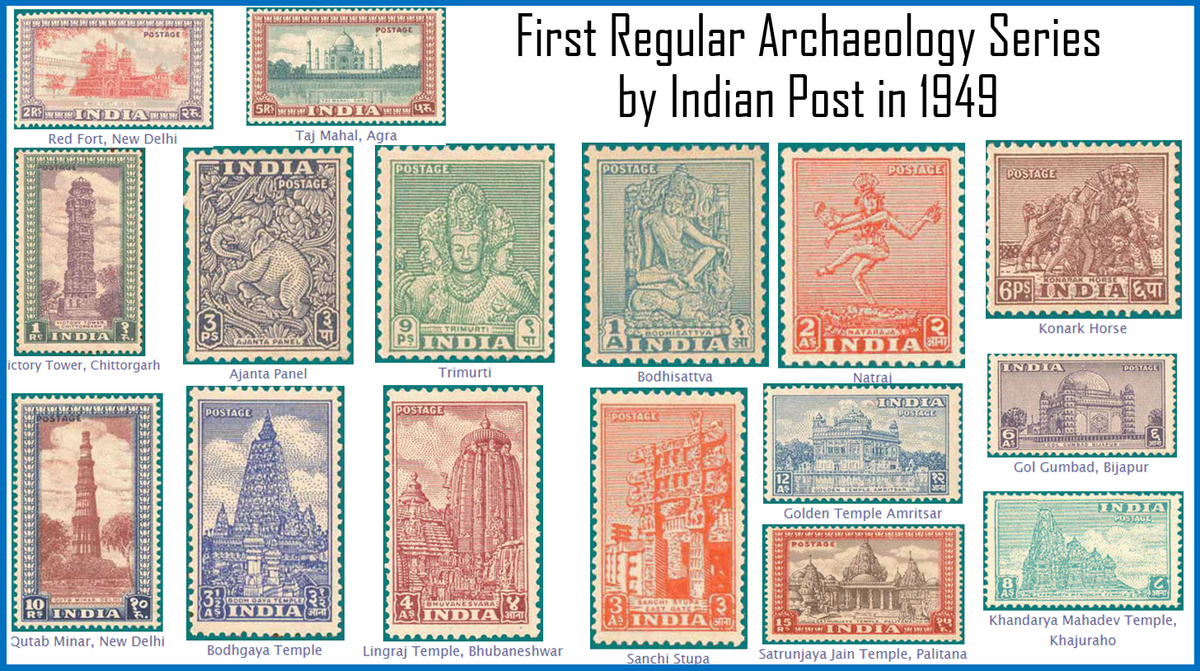 prasarbharati's tweet photo. #PhilatelyWorld: First Regular Archaeology Series of stamps issued by #IndianPost to mark the #IND heritage in 1949. http://t.co/CM2w1W5saG