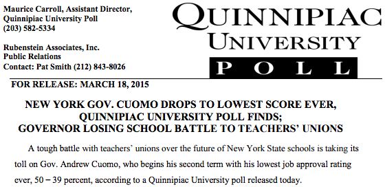 Karma: <a href="/NYGovCuomo/">Archive: Governor Andrew Cuomo</a>'s approval ratings drop to lowest level ever - bit.ly/1MJ8JOk #AllKidsNeed <a href="/UFT/">UFT</a> @NYSUT