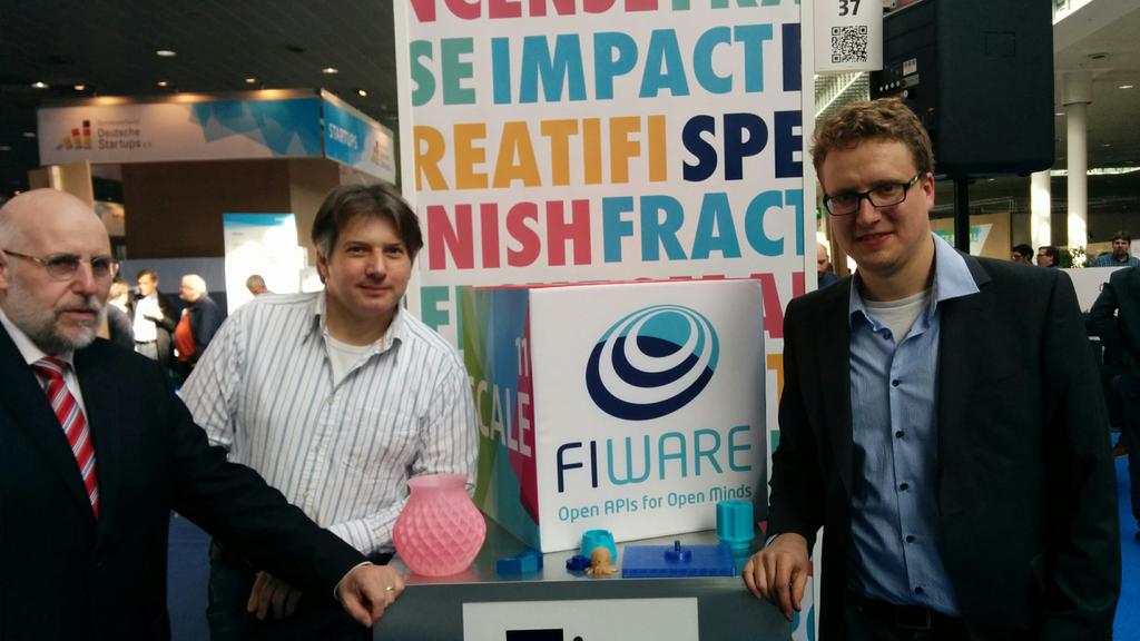 FIWARE's tweet photo. The startup #FIFACTORY 3d, from @speedupeurope, at our stand! They printed a that fancy staff! http://t.co/xOnfmg2Ts2