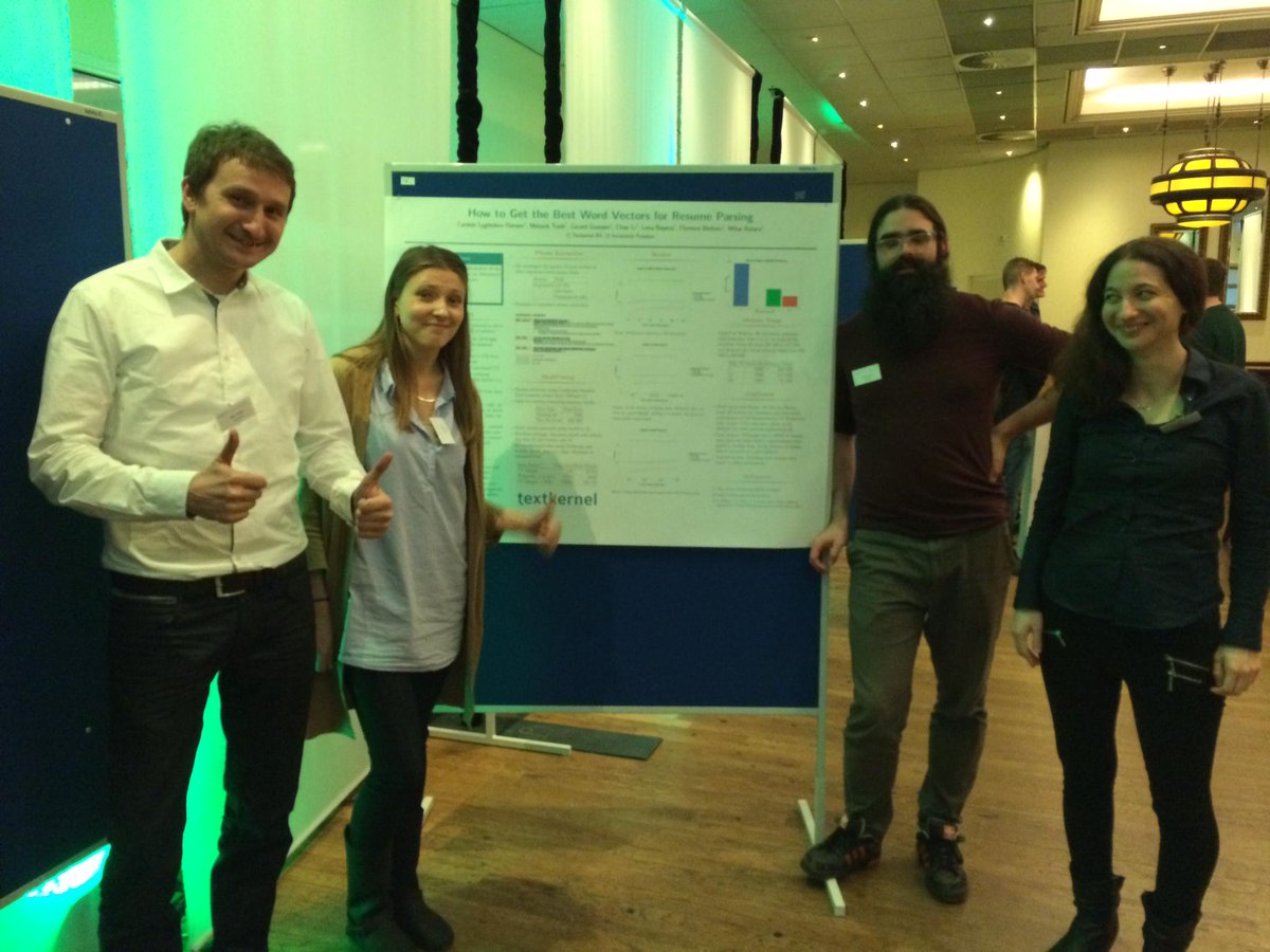 Textkernel's tweet image. Great to see a lot of interest in &quot;how to get the best word vectors for #CVparsing&quot; at #im2015. Good job, team!