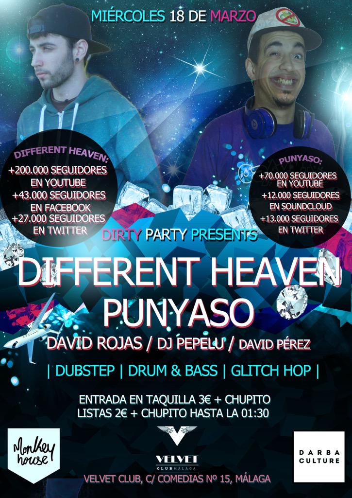 Hoy es el día! Different Heaven y Punyaso en Velvet Club (Málaga)!! Dubstep, Drum &amp; Bass! 3 euros con chupito!!!!!