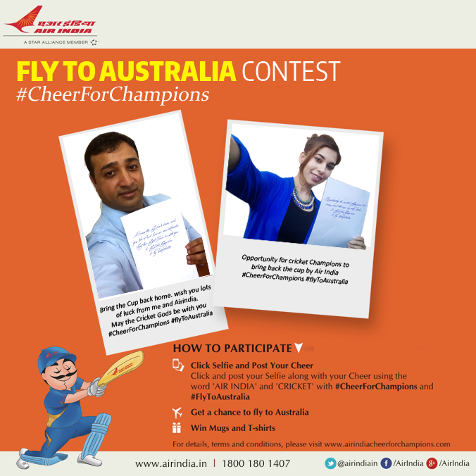 airindia's tweet photo. Few hours left for the #FlyToAustralia contest to end!
Keep sending us your selfies along with a message. http://t.co/bg5AnhHF3V