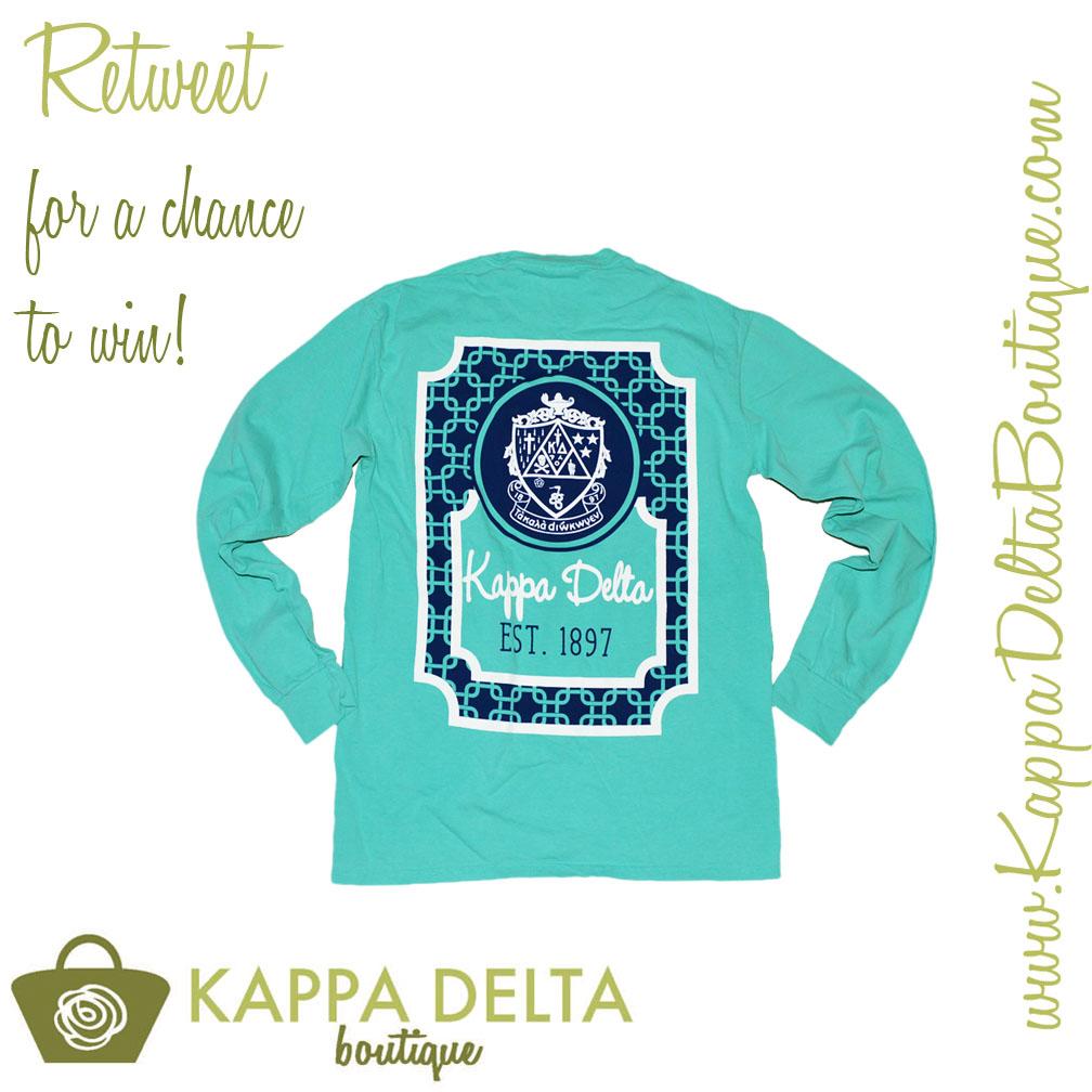 KappaDeltaHQ's tweet photo. Happy Win it Wednesday! RT to be entered to win this shirt from the Kappa Delta Boutique. #KappaDelta http://t.co/Mjd43LNdtN