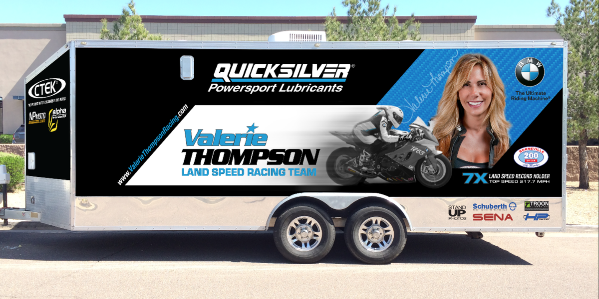 ValerieThompson's tweet photo. We are going to brighten up the highway with our new trailer wrap by #CortezVisual. Nice &amp; clean #WeLoveOurSponsors http://t.co/6yPvKarUHx