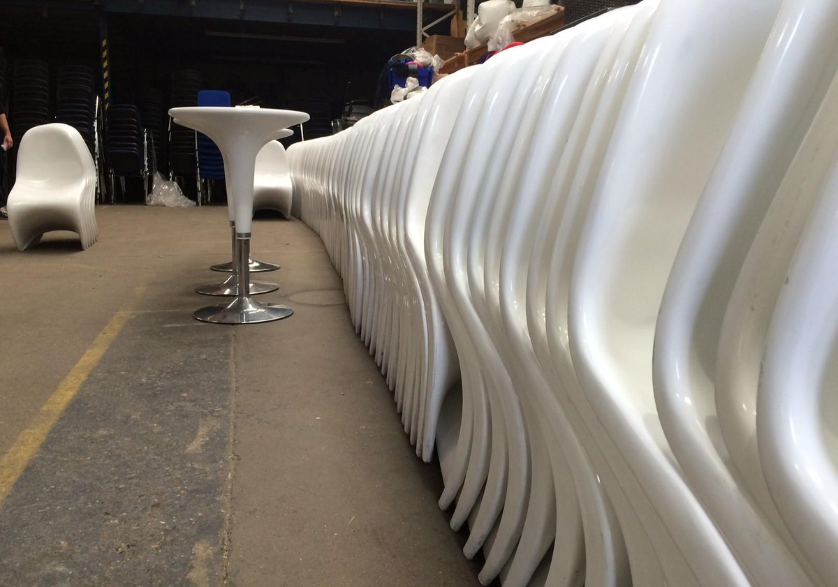 PantherHouse's tweet photo. Just a few Panton chairs waiting to go out on hire to @landmarklondon #furniturehire #eventprofs http://t.co/rQNI8oOVub