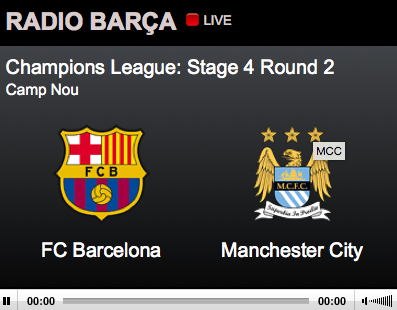 Listen to tonight's <a href="/FCBarcelona/">FC Barcelona</a> v Manchester City LIVE on Radio Barça. 
 ow.ly/KvqLY