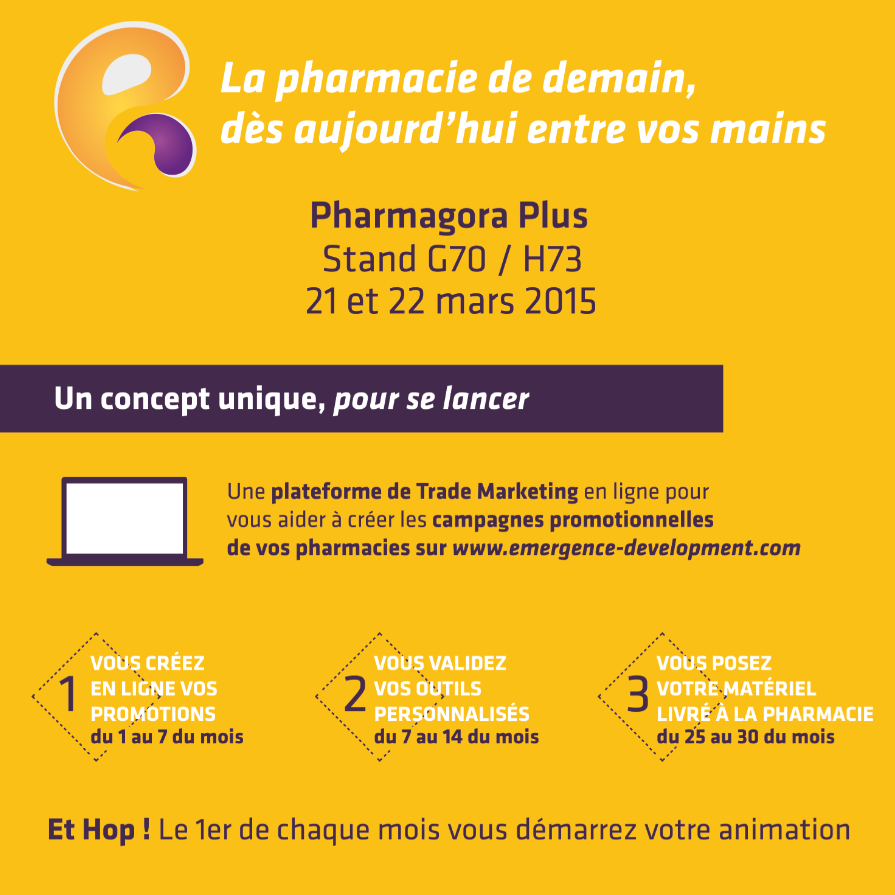 Emergence_Dev's tweet image. Rejoignez-nous à Pharmagora Plus les 21 et 22 mars ! Stand G70/H73