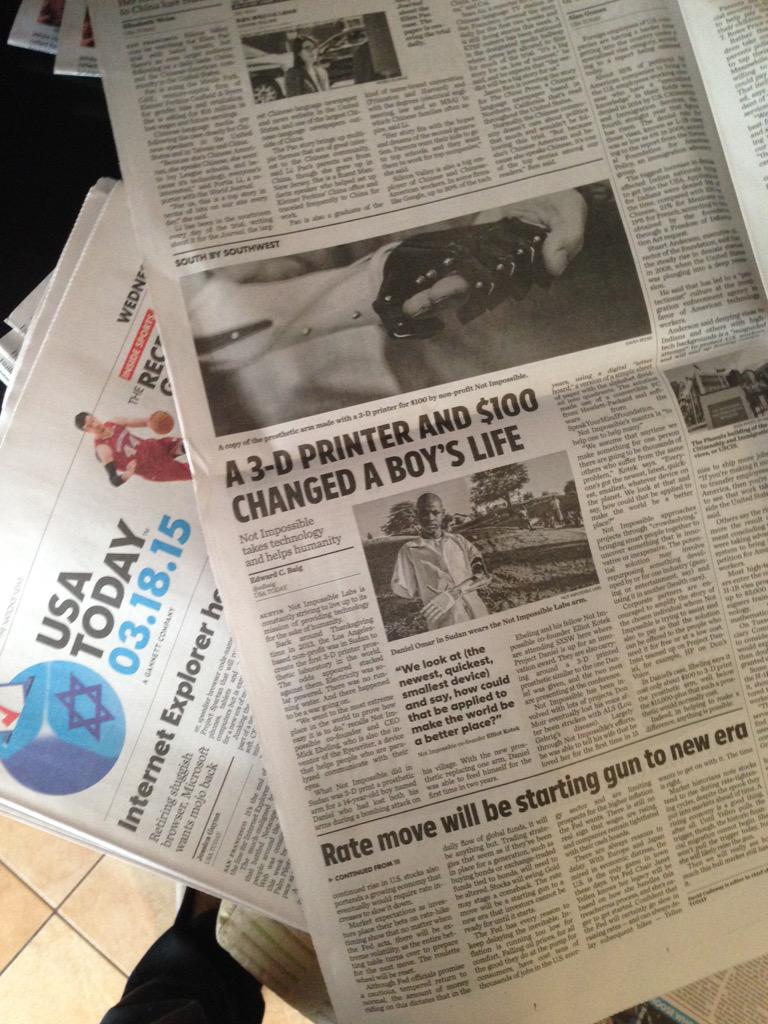 NotImpossible's tweet image. Thank u @USATODAY &amp;amp; @edbaig for helping see tech is for the sake of humanity. #ProjectDaniel #SXSWInteractive #SXSW