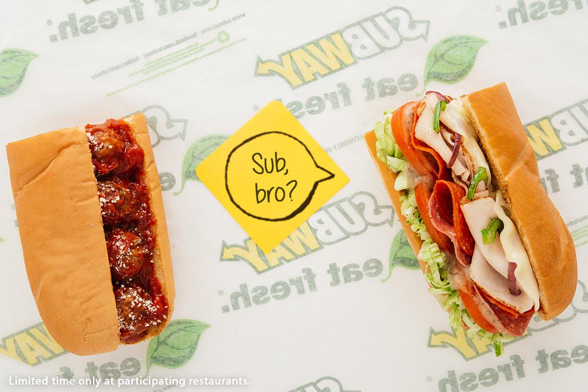 SUBWAY's tweet photo. New Turkey Italiano + Meatball Marinara = Brothers from another mother. http://t.co/yJInouZl8y