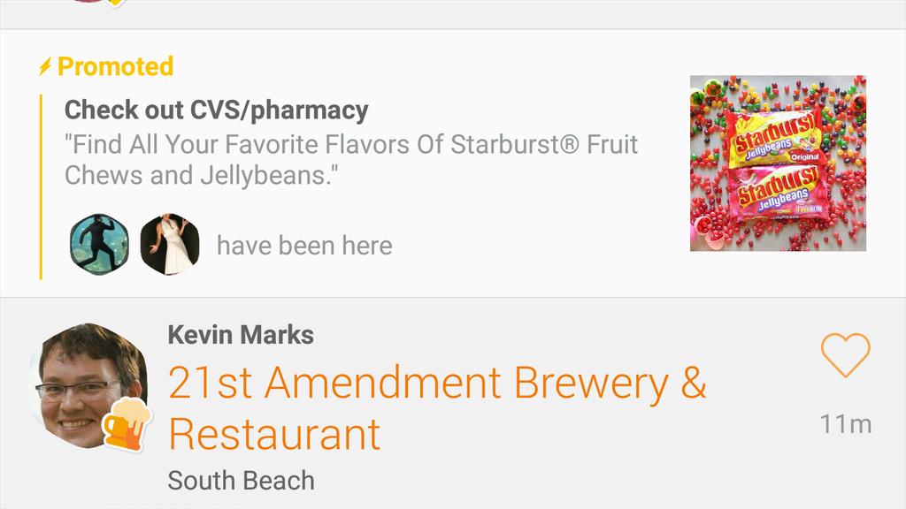 CVS advertisement screenshot of Swarm app with icon of a friend in affiliation due to checkin