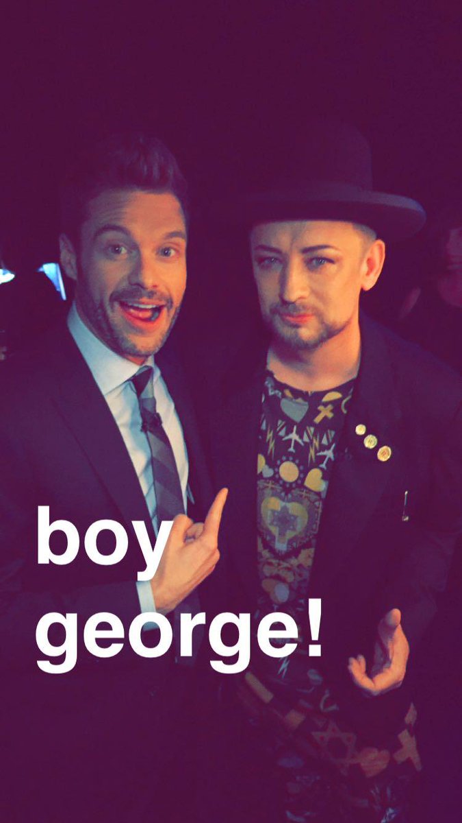 Scamandalous's tweet photo. “@RyanSeacrest: backstage w/ @boygeorge #totally80s http://t.co/HzgFOmnLuz” one degree closer, guys!