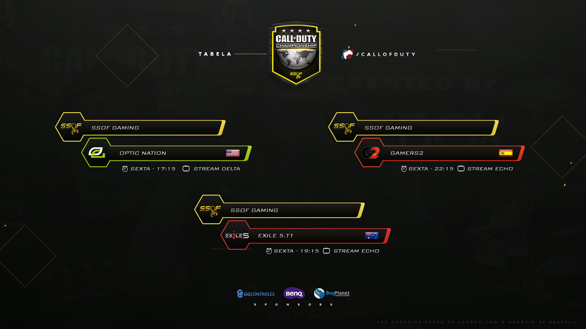 SSOF_Gaming's tweet photo. A tabela oficial do Call of Duty Championship 2015 foi anunciada! Confira nossos jogos! http://t.co/FrJa75Aw3E
