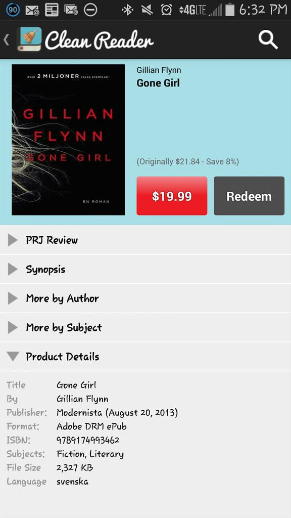 loribcrawford's tweet image. #CleanReader You&apos;re selling an epub file of #GoneGirl for $20 your store? What&apos;s Gillian Flynn&apos;s cut?