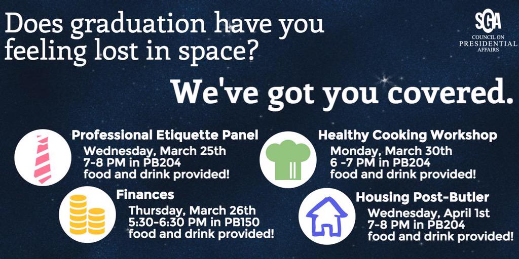 ButlerSGA's tweet photo. Worried about 401k's and loans? Come check out our Young Alumni Board event tmrw at 5:30 PM in PB150! http://t.co/oA71WdqCUa