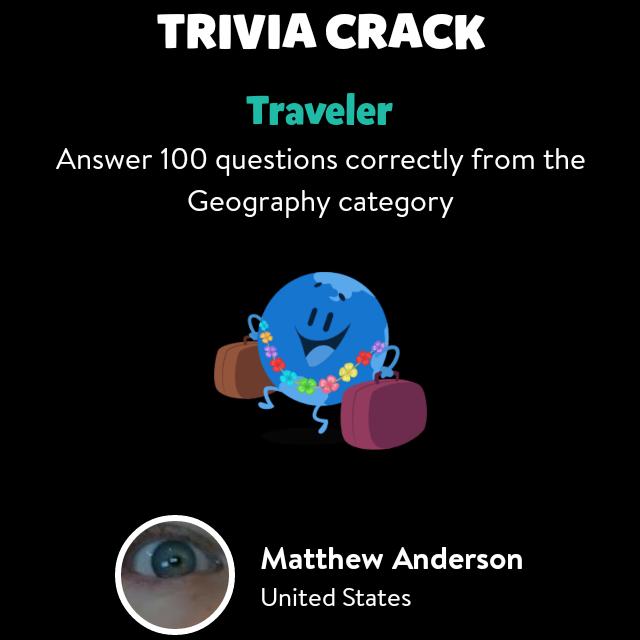 CrabandCat's tweet photo. I just unlocked the Traveler badge in Trivia Crack - http://t.co/MqCUwcgwaY http://t.co/u999ut02nQ