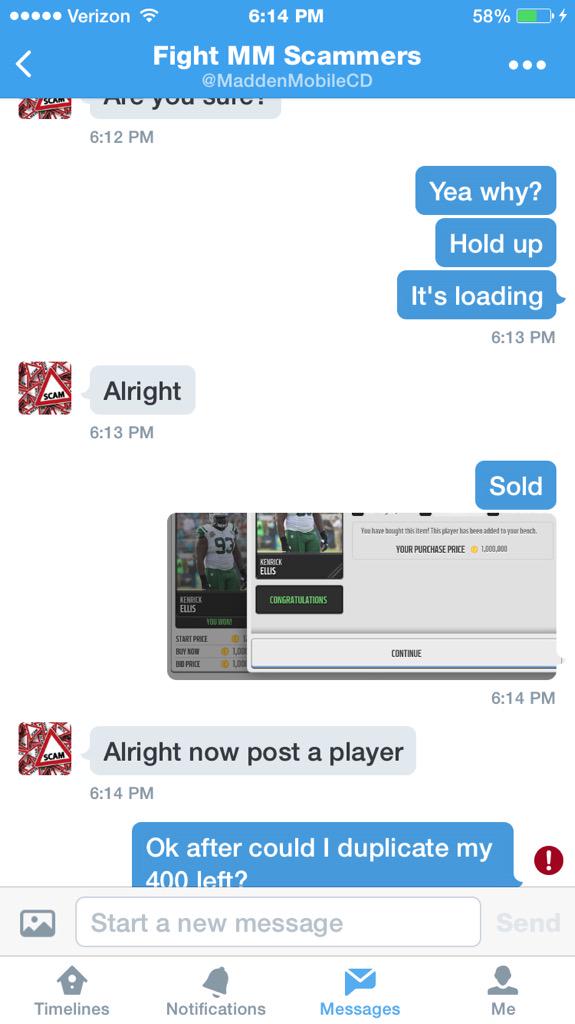 BuyMm's tweet photo. @EAScammerFinder put him @MaddenMobileCD not the list!!! http://t.co/8HfLuEki6s