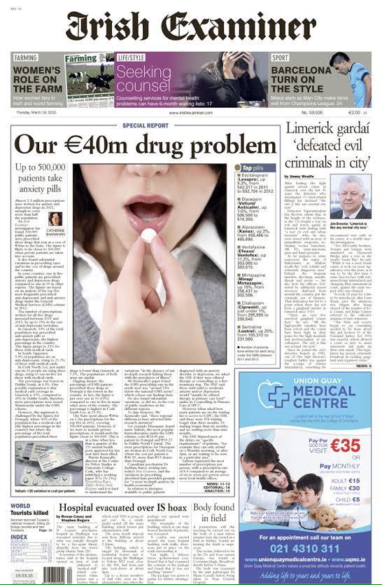 sandramurphy999's tweet photo. Prime positioning on front page of tomorrow's @irishexaminer - and a fitting front page! @UnionQuay_GP @drnickgp http://t.co/HDxzqUg0qa