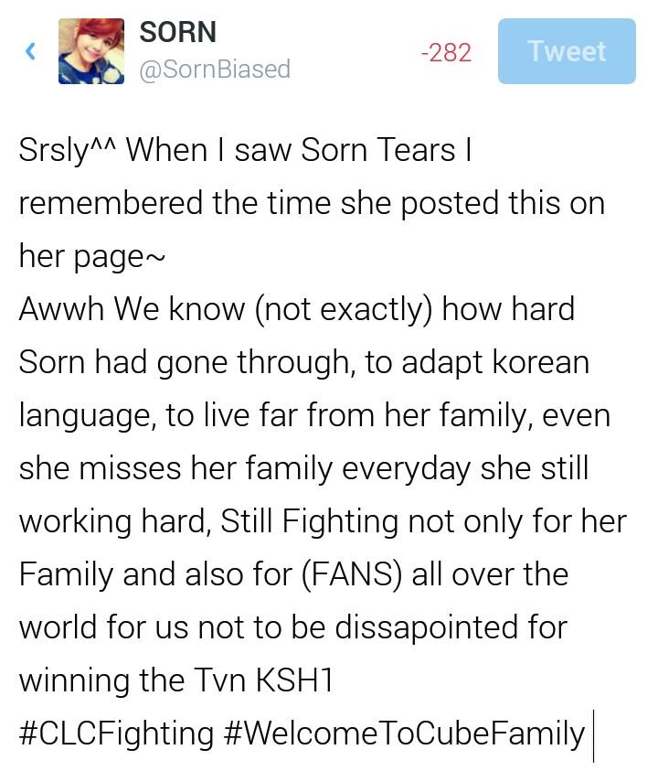 SornBiased's tweet photo. She may not think that yesterday's Showcase &amp; Today's MV Release will come to them
#CLCFighting #WelcomeToCubeFamily http://t.co/oW67PAVf3u