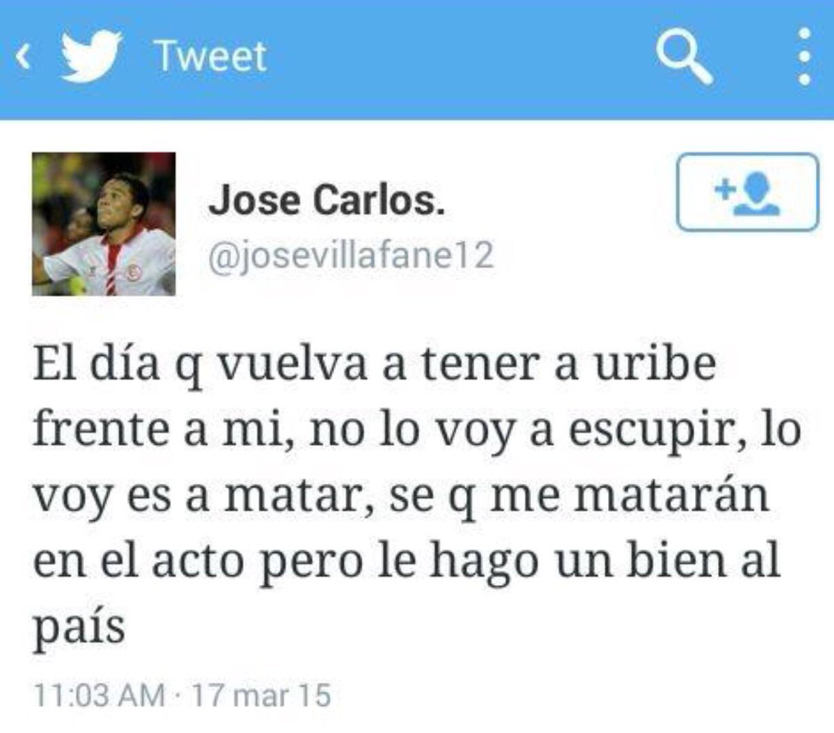 AlvaroUribeVel's tweet photo. Este joven hace una amenaza http://t.co/kVeNq8DTf3