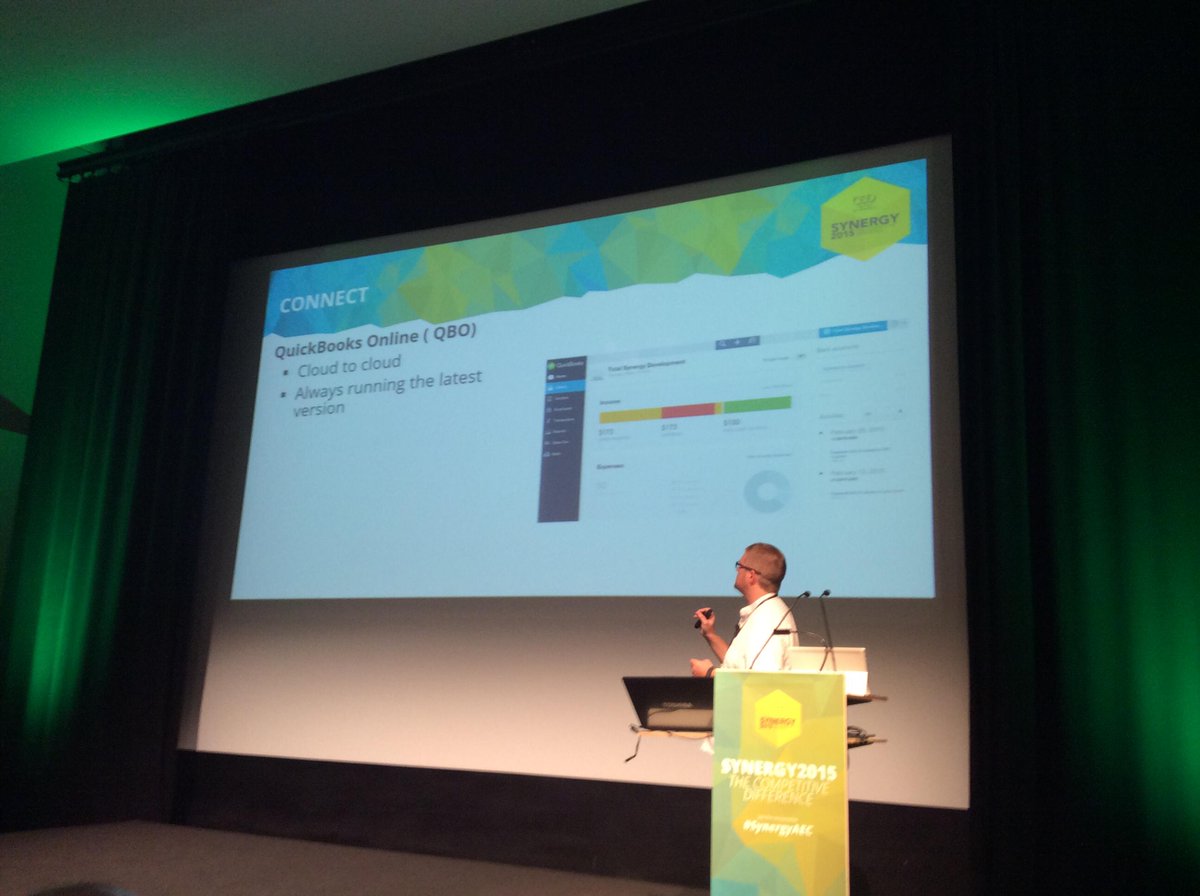 QuickBooks Online coming soon to Synergy. Announced by @gregcswanson at Synergy2015 #SynergyAEC <a href="/QuickBooksAU/">QuickBooks Australia</a>