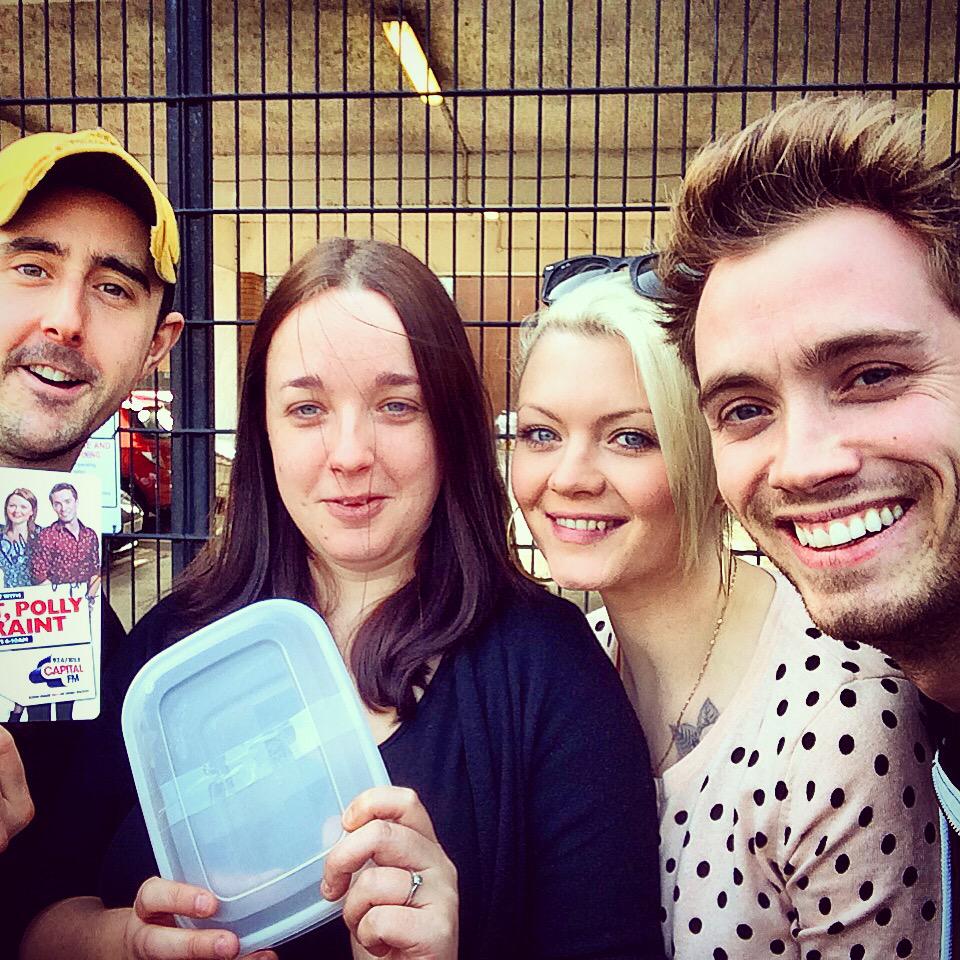CapitalSWales's tweet photo. We just met Sam, the winning bidder of our 'morning breath'. We gave her Olly Murs tix too! £102 to charity!! http://t.co/9RTrAYkTae