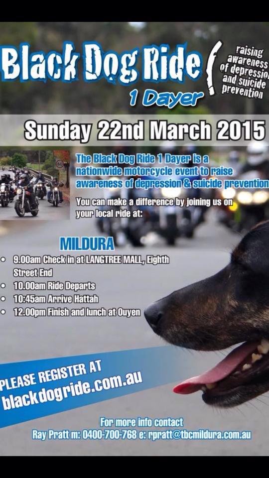 Black Dog Ride This Sunday #Mildura Meet Langtree Mall from 9AM <a href="/TelstraMildura/">Telstra Mildura</a> <a href="/raypratt1/">Ray Pratt</a> Great Chat with <a href="/UWatching/">Matman</a>