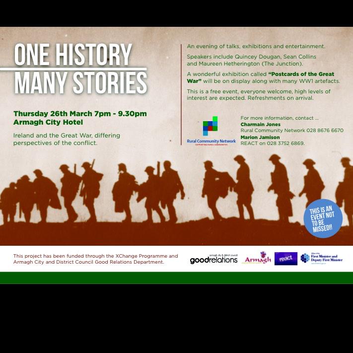 'One History many stories' #WW1 26 March <a href="/ArmaghCityHotel/">Armagh City Hotel</a> @CharmainatRCN  <a href="/Armaghhour_/">#Armaghhour</a> no registration,just drop in!