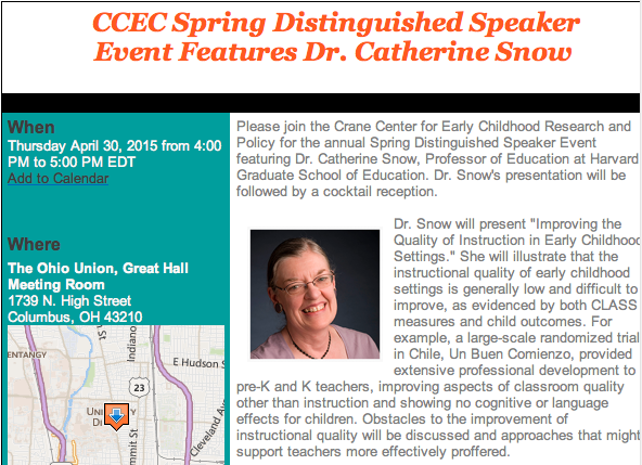 Exited to attend <a href="/OSUEHE/">Ohio State Education and Human Ecology</a> #earlyed Crane Cntr ECR Event April 30th 4pm Ohio Union ohiorc.org/r/cranecntreve… Register Now!