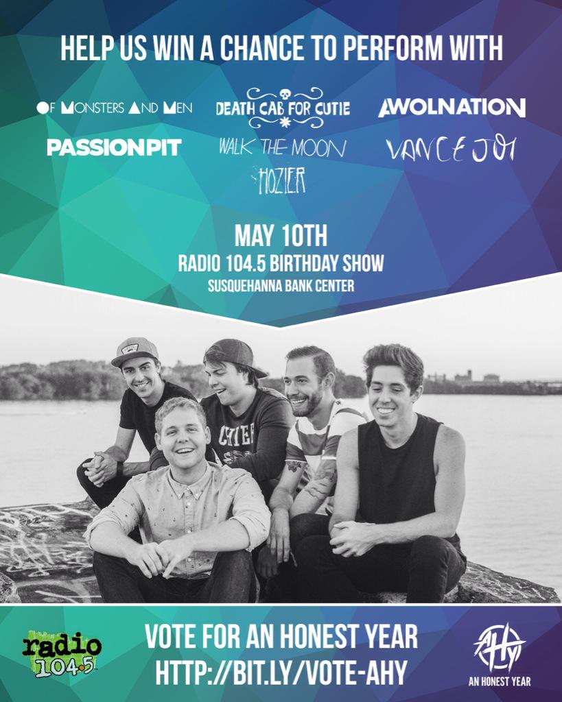 Keep the votes coming! You can vote once a day per email! bit.ly/VOTE-AHY #anhonestyear #radio104.5 @Radio1045