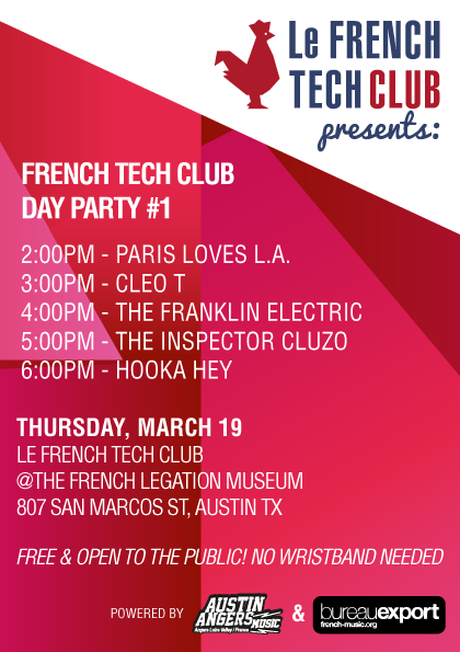 FrenchTechClub's tweet photo. #frenchtechclub #dayparty starts 2PM @sxswparty @FreeatSXSW @Austin #ffa #SXSWMusic #SXSWfree http://t.co/o6ZEaRHB7t http://t.co/AzEHRrZSA8