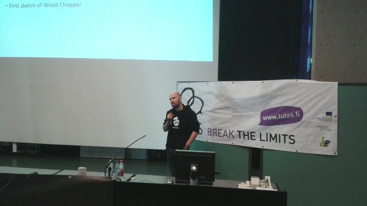 siivola's tweet photo. Pauli Jutila from @headnought sharing a story 'From unemployment to CEO' #lut_es #TakeOff15 http://t.co/pu5Hb7kdAY